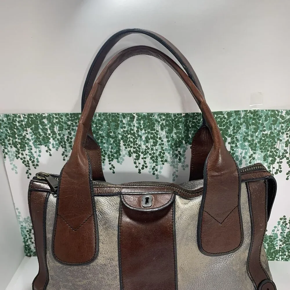 Fossil Reissue Weekender Distressed Leather Pebble Satchel Purse Womens